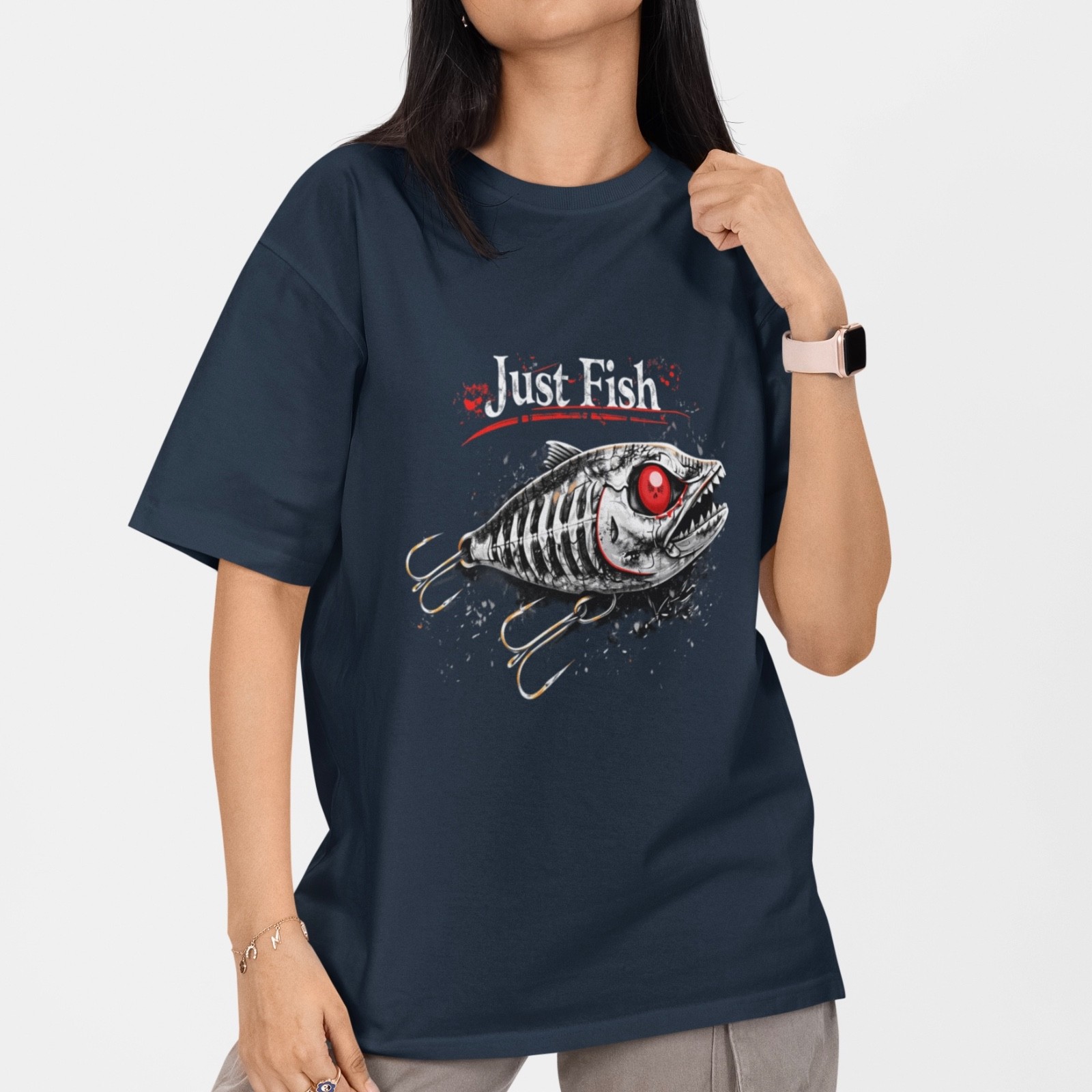 Just Fish T-Shirt Fishing Skeleton Fish Tee Funny Fisherman Gift Angler Shirt gallery