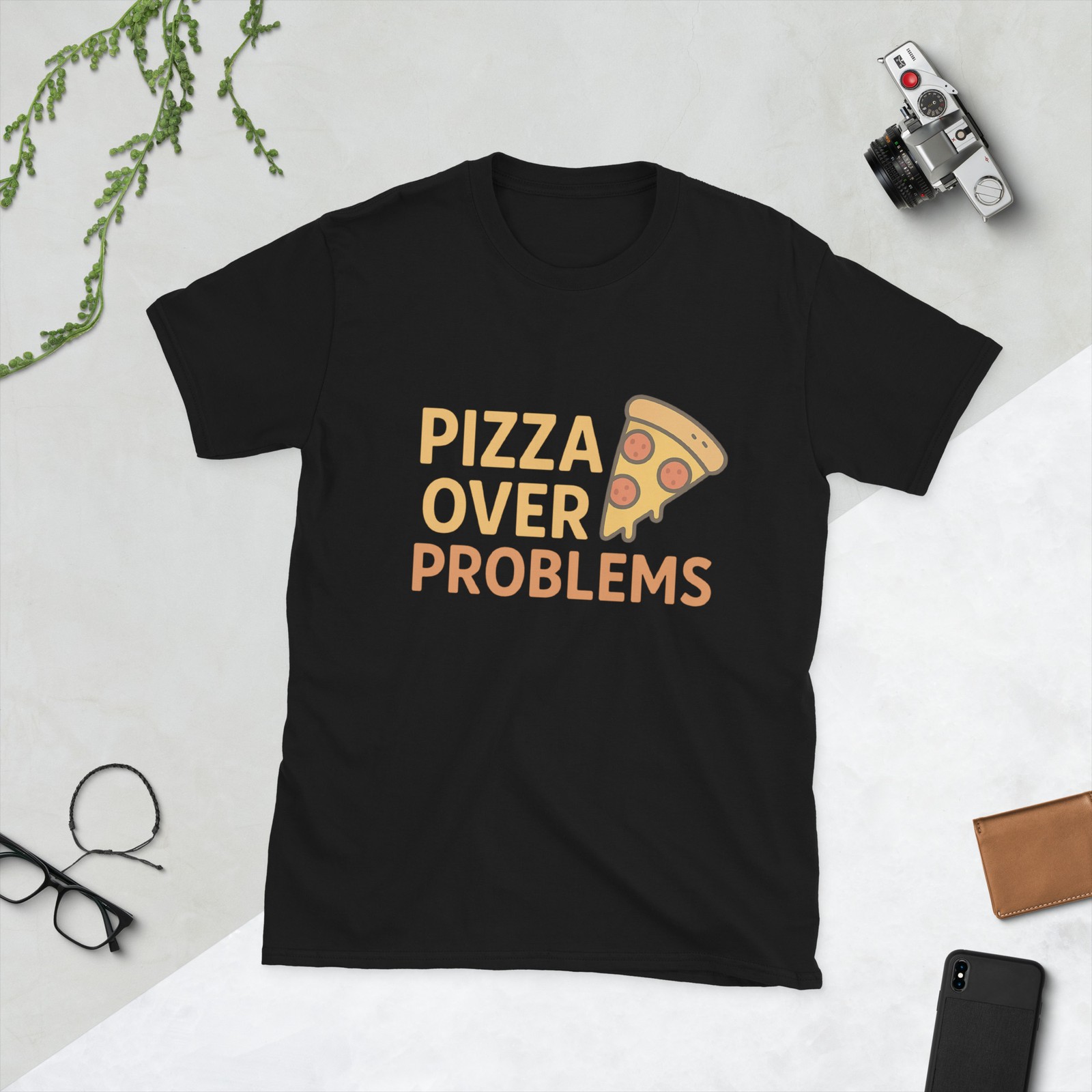 Funny Pizza Shirt Unisex Tee Pizza Over Problems Food Humor Gift Idea