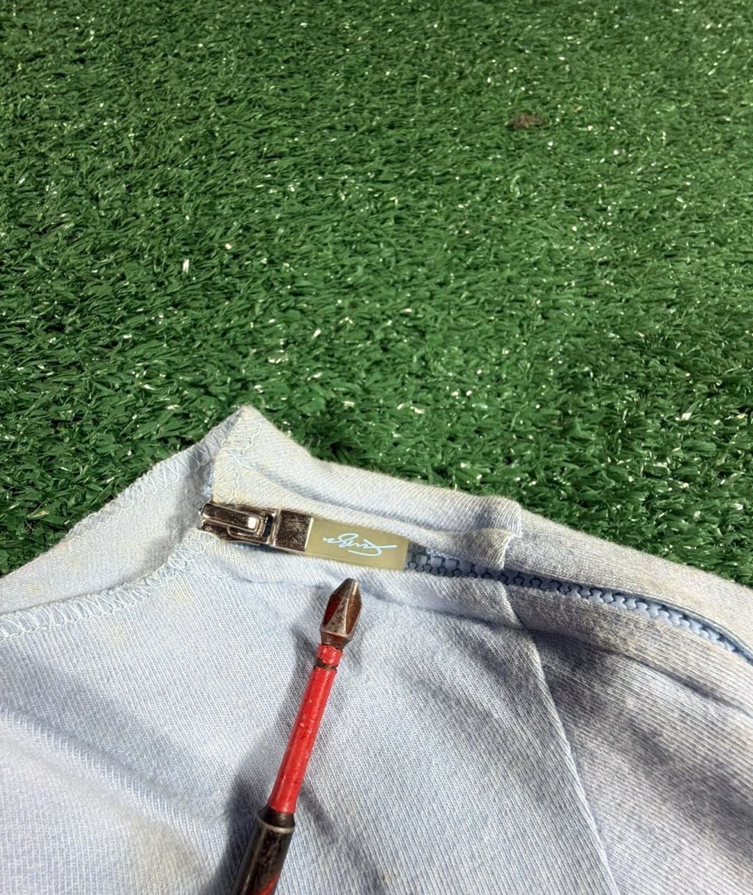 Vintage FUBU The Collection Light Blue Long Sleeve Shirt with Mock Neck Zip gallery