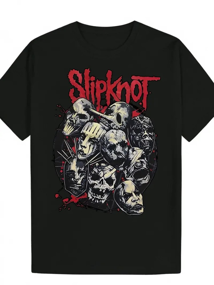 Black Polyester Men’s Slipknot Graphic Tee | Casual T-Shirt with Skull Design,