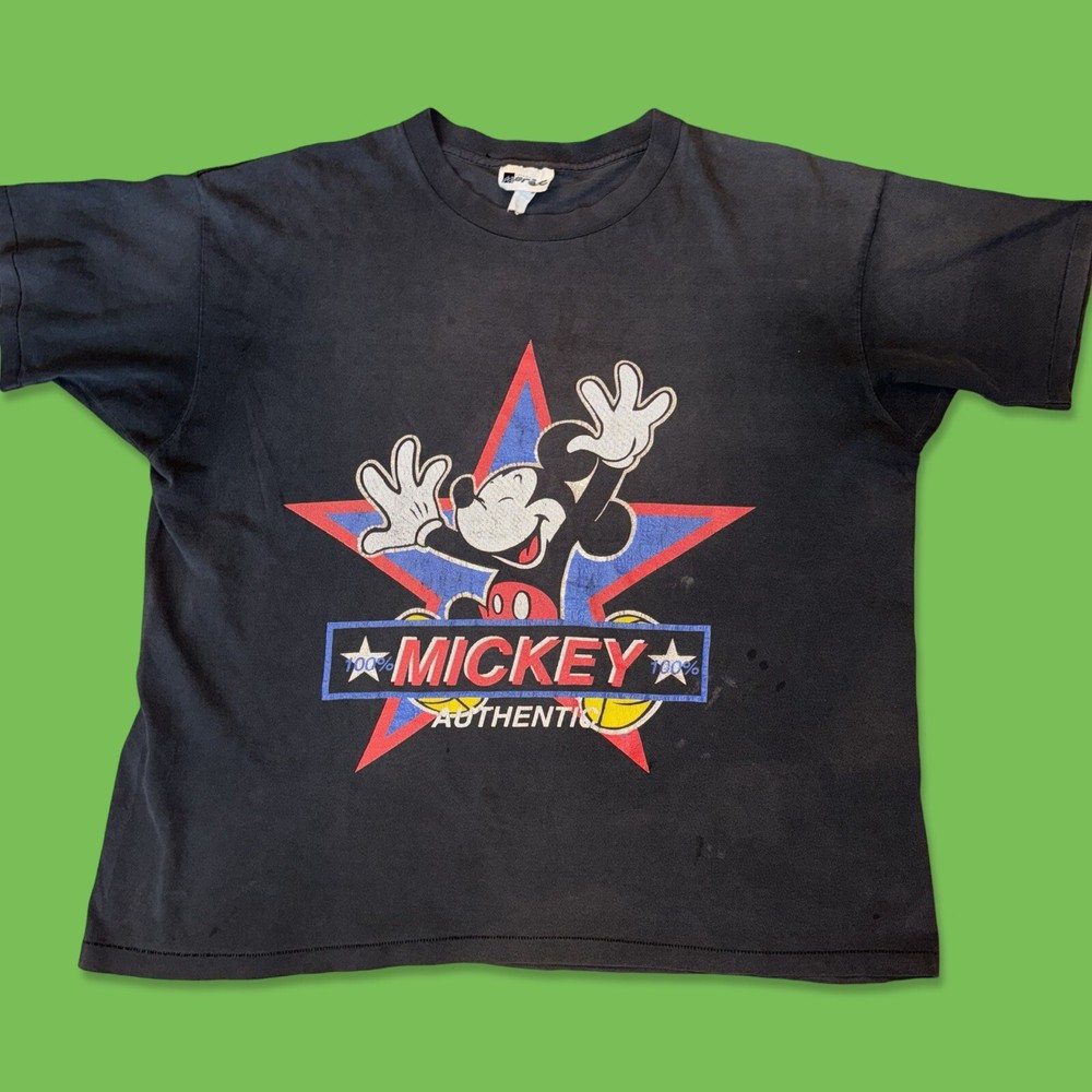 Vintage DISNEY Mickey Mouse Authentic Star T Shirt 90s Black OSFA Faded USA