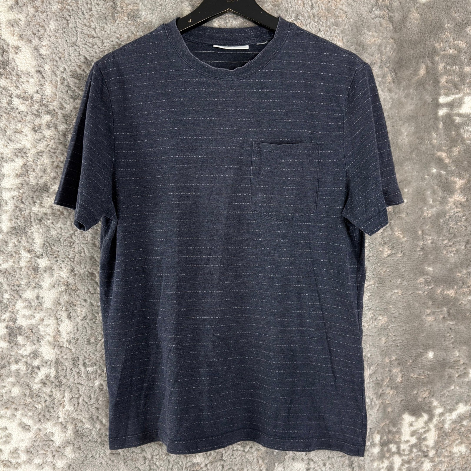 Perry Ellis Portfolio Size M Striped Pocket Casual T-Shirt Blue Short Sleeve Men