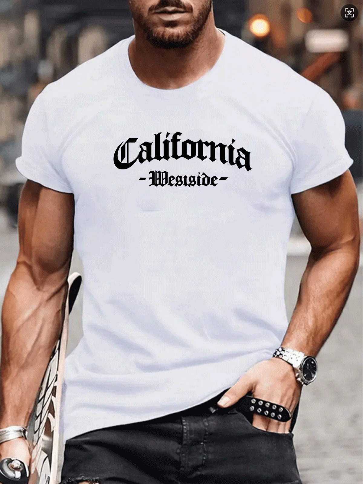 West California High Street Trend Letter Print, Short-sleeved Top, Patterned Pri gallery