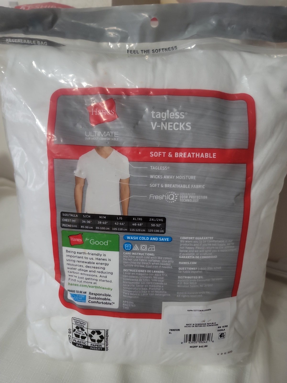 Hanes ULTIMATE XL 6 PACK WHITE Men's Short Sleeve V Neck T-Shirts 46-48" gallery