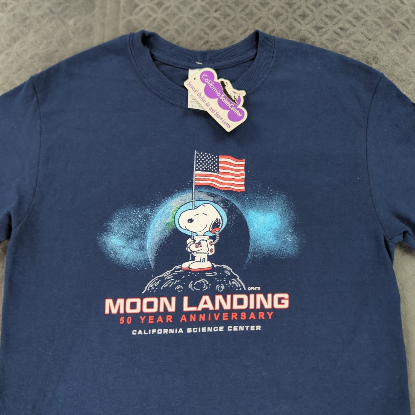 Snoopy Peanuts Shirt Moon Landing 50th Anniversary Blue Short Sleeve Adult Small