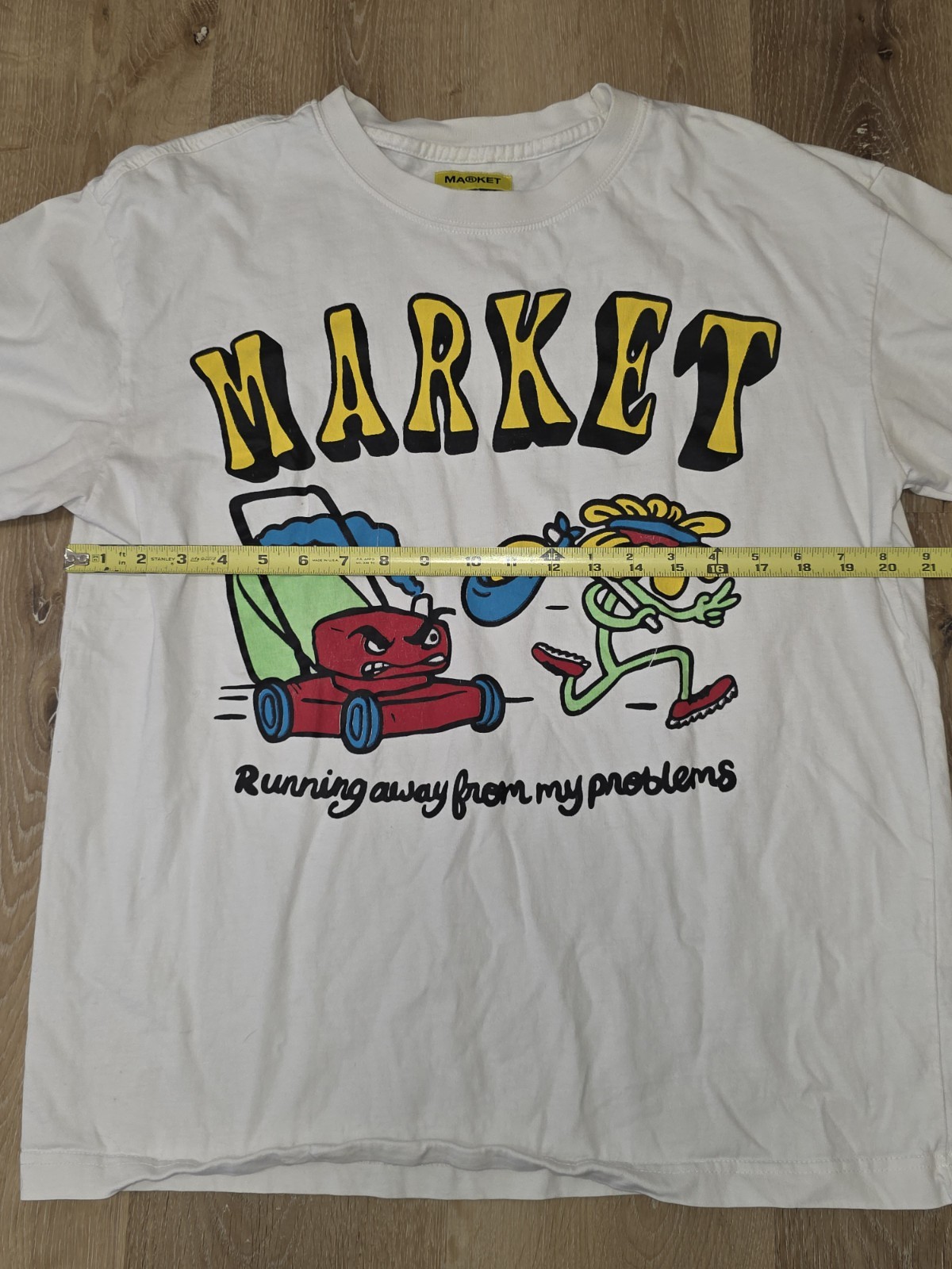 Market Shirt Men's Size L White Running Away From My Problems Graphic Smiley gallery
