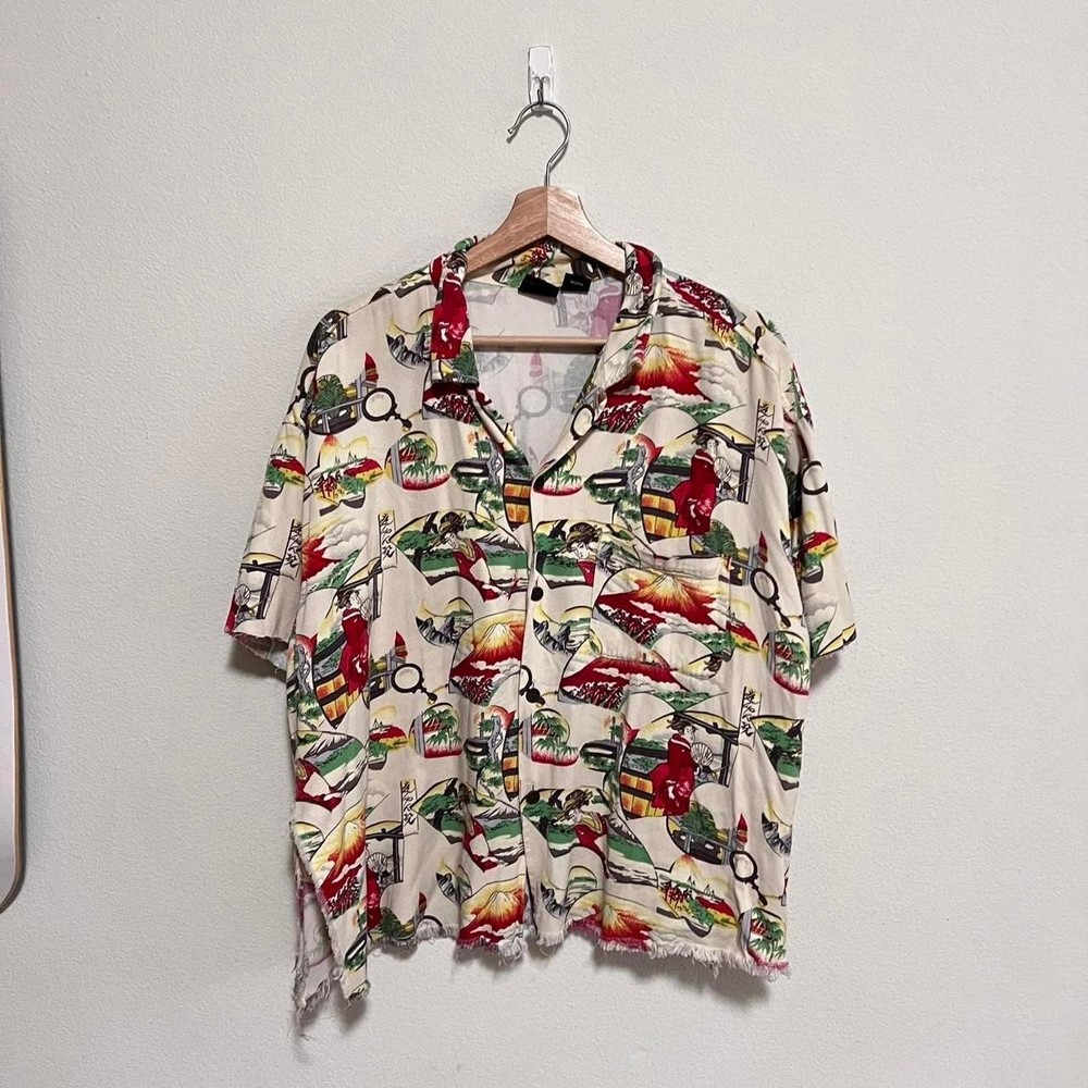 Vintage Hawaiian Guess Button Up Thrashed Japanese Oversized Shirt Multi Color L