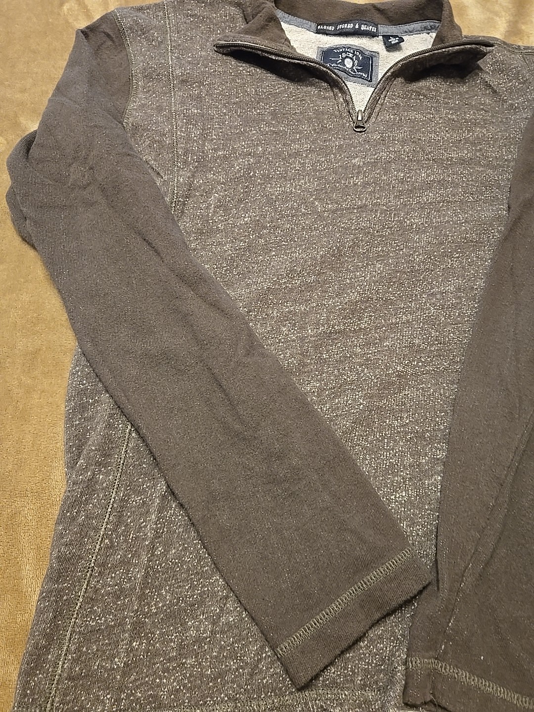 Washed Stoned & Beaten Quarter Zip Men’s Large Brown Vintage 1946 Pre-owned gallery