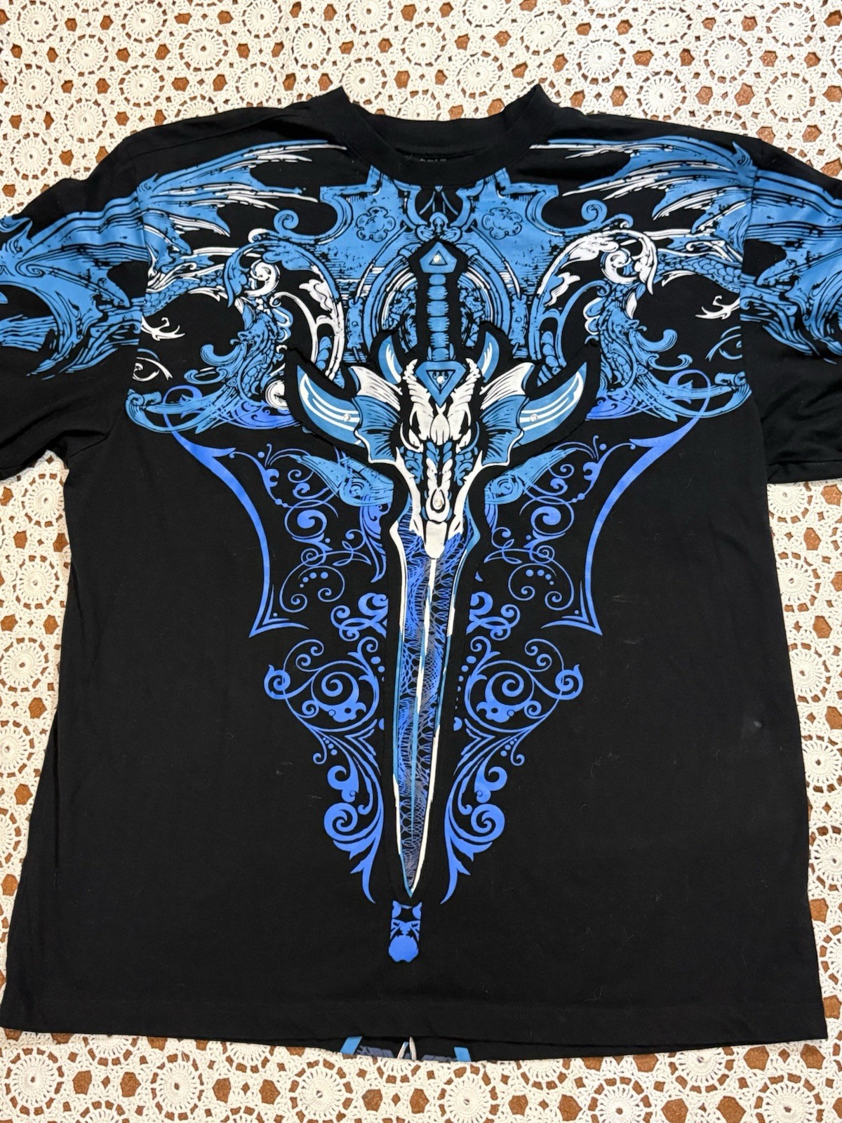 Vintage Y2K Raw Blue Grunge AOP Dragon Sword Gothic Goth Cyber Emo Punk Shirt gallery