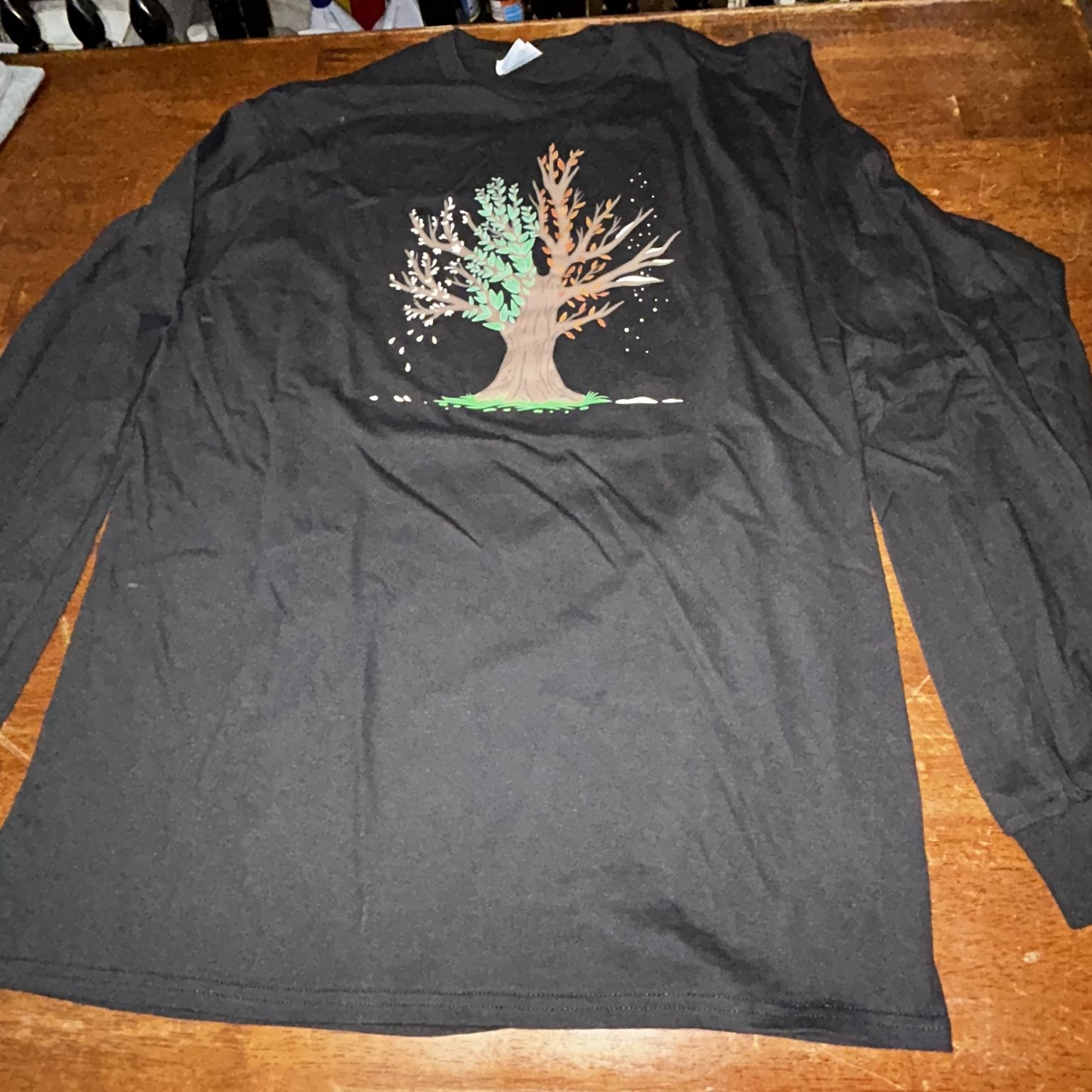 Delta Pro Weight Men's Black Long Sleeve T-Shirt L Four Seasons Tree Graphic gallery
