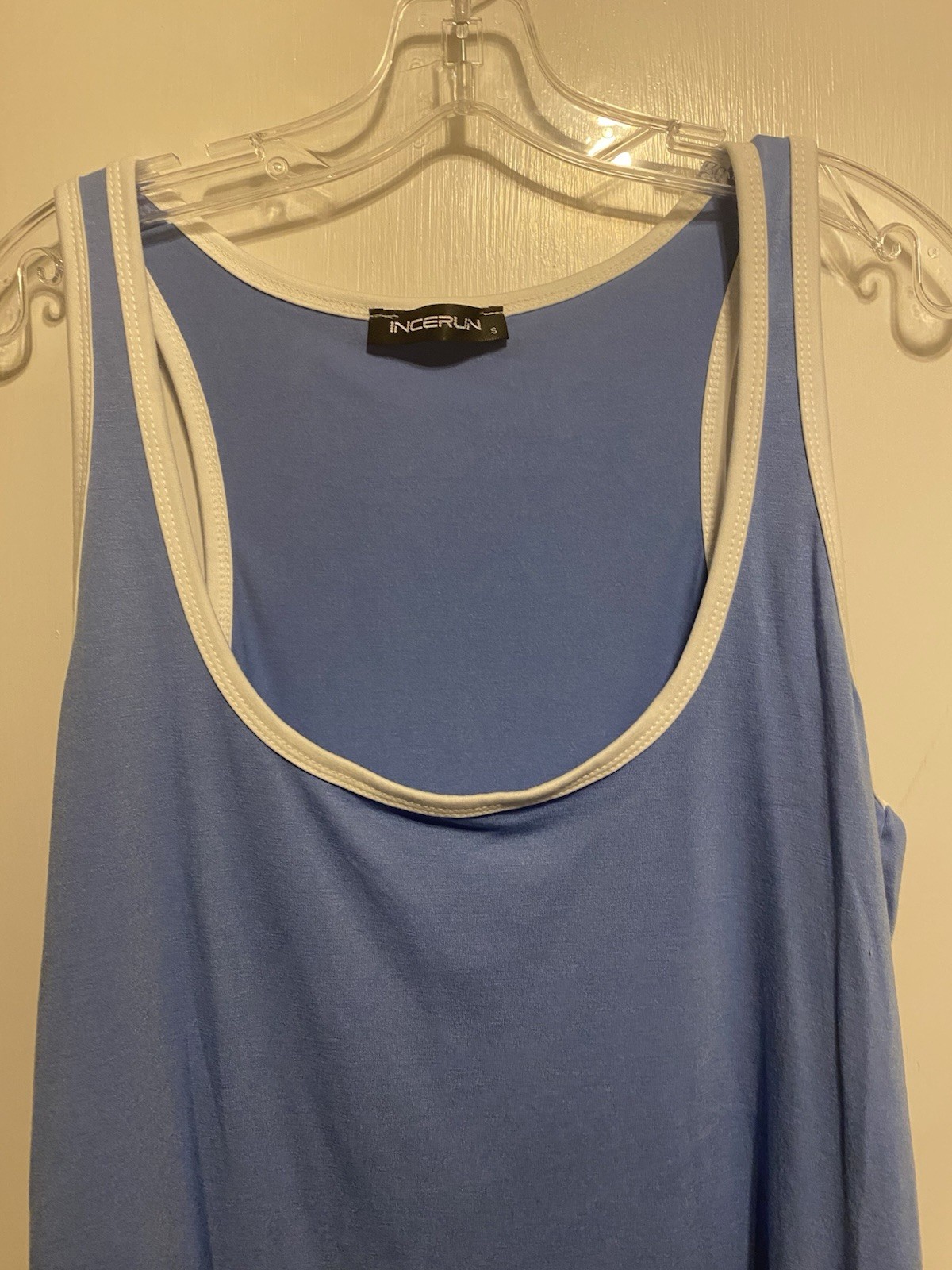 Incerun Men's Deep Scoop Neck Tank Top Size Small Blue, white trim NWOT gallery