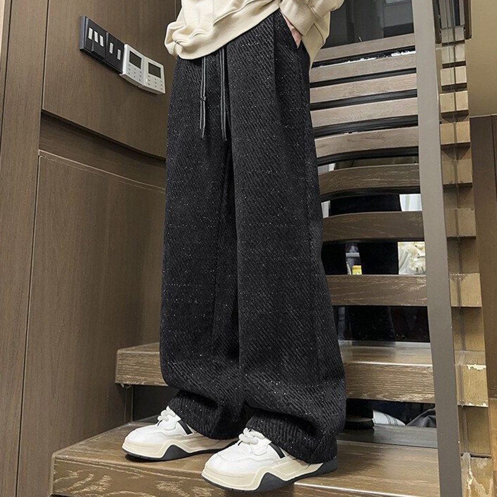 Solid Color Men's Polyester Trousers Loose Fit Straight Leg High Waist gallery