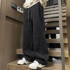 Solid Color Men’s Polyester Trousers Loose Fit Straight Leg High Waist
