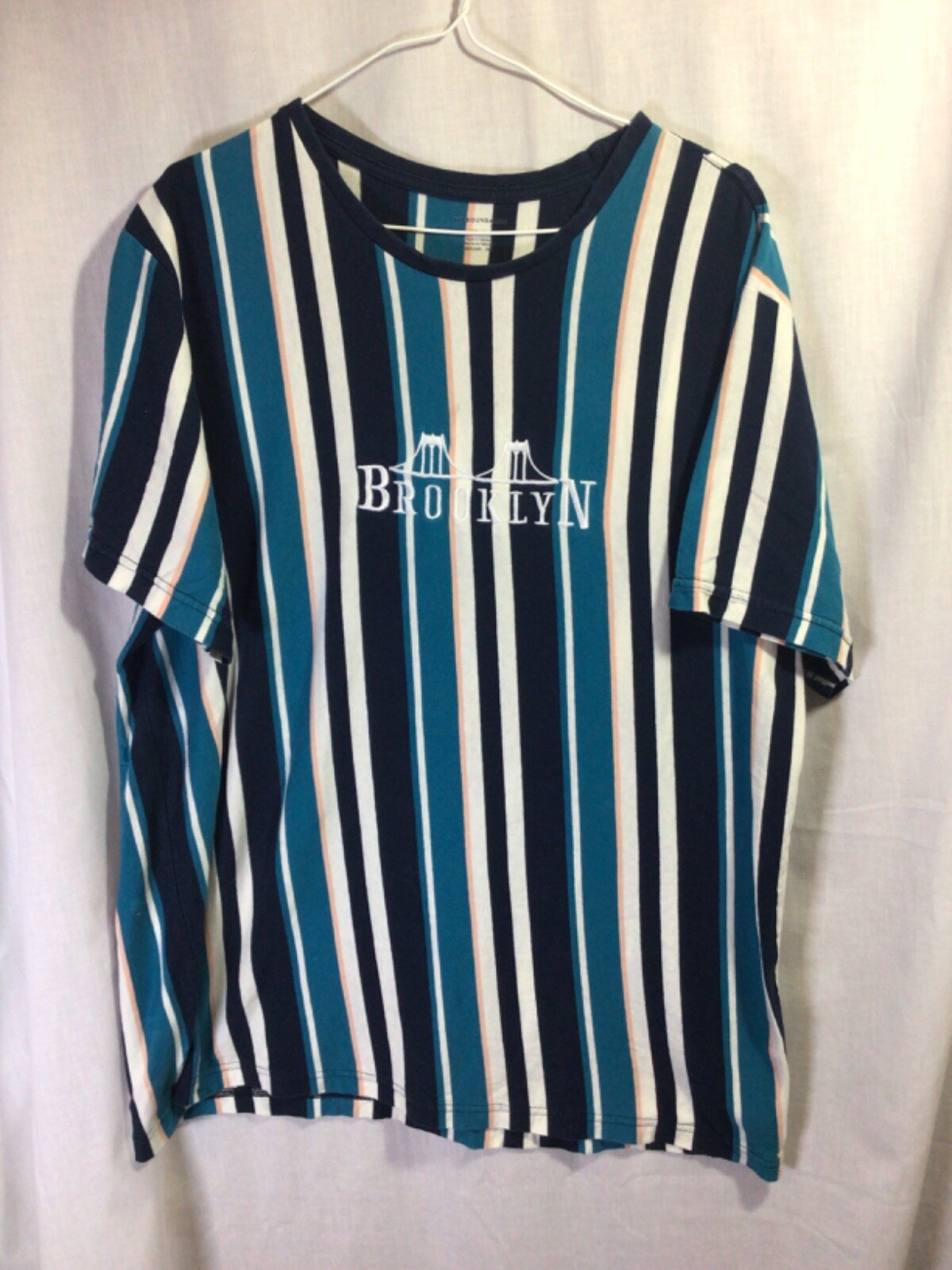 Brooklyn Blue Striped XL Cotton Embroidered T Shirt T13 gallery