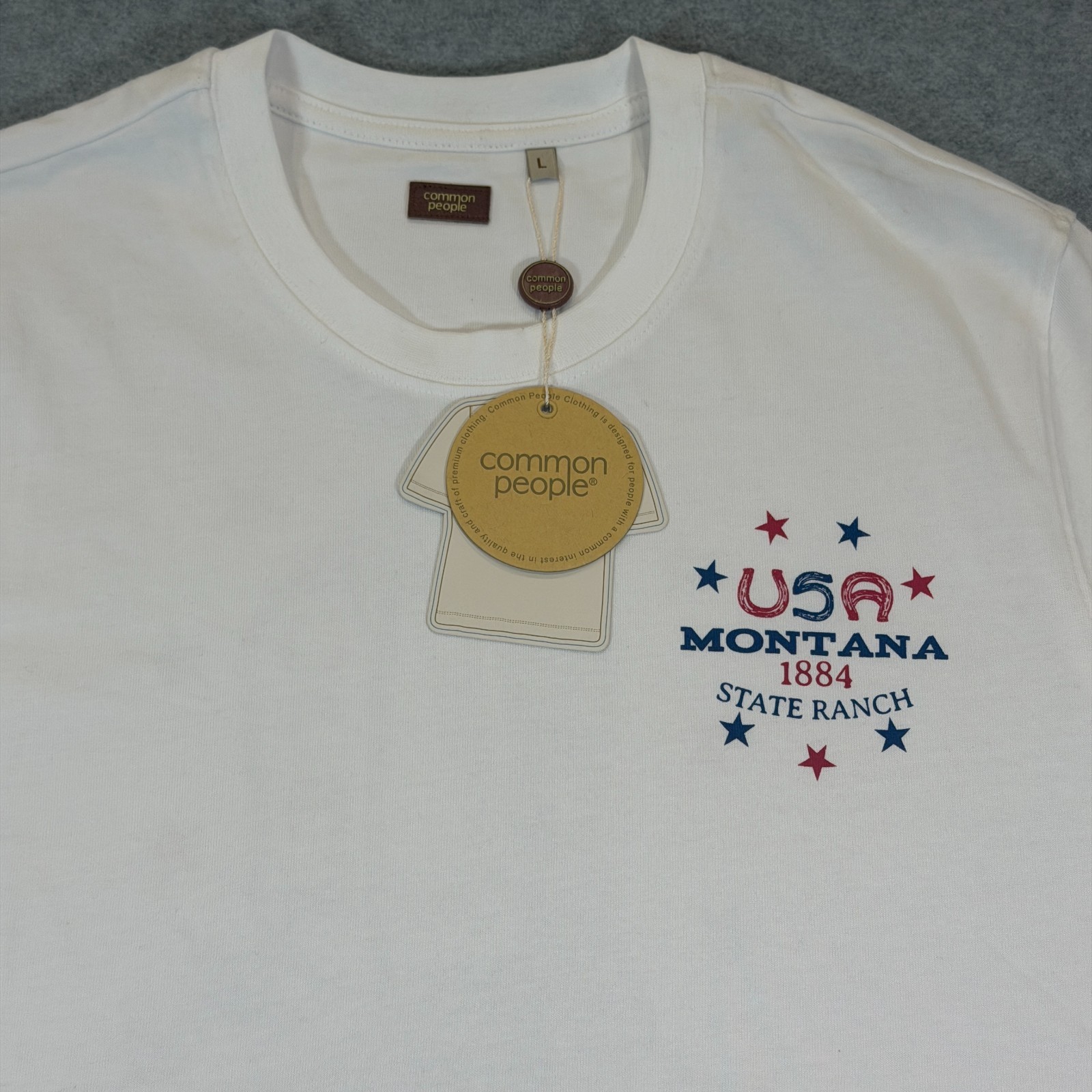 Common People Cowboy Print Tee Shirt Mens L White Montana State Ranch NWT gallery