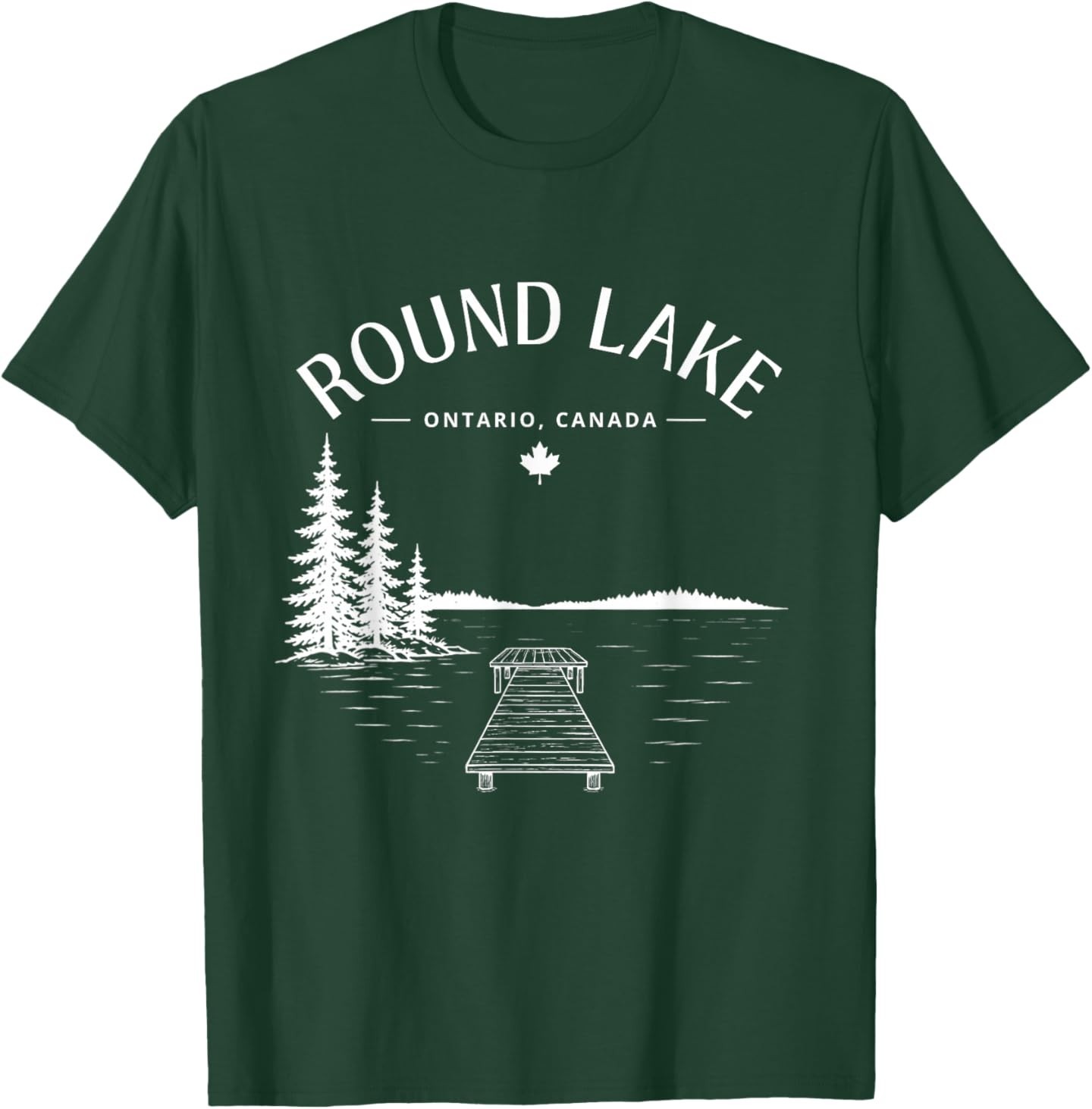 Round Lake Dock Life Pine Trees Mountain T-Shirt