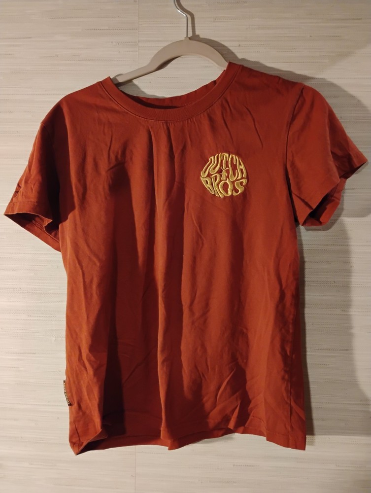 Dutch Brows Medium Orange Short Sleeve Tee Wavy 70’s Embroidered Logo Retro