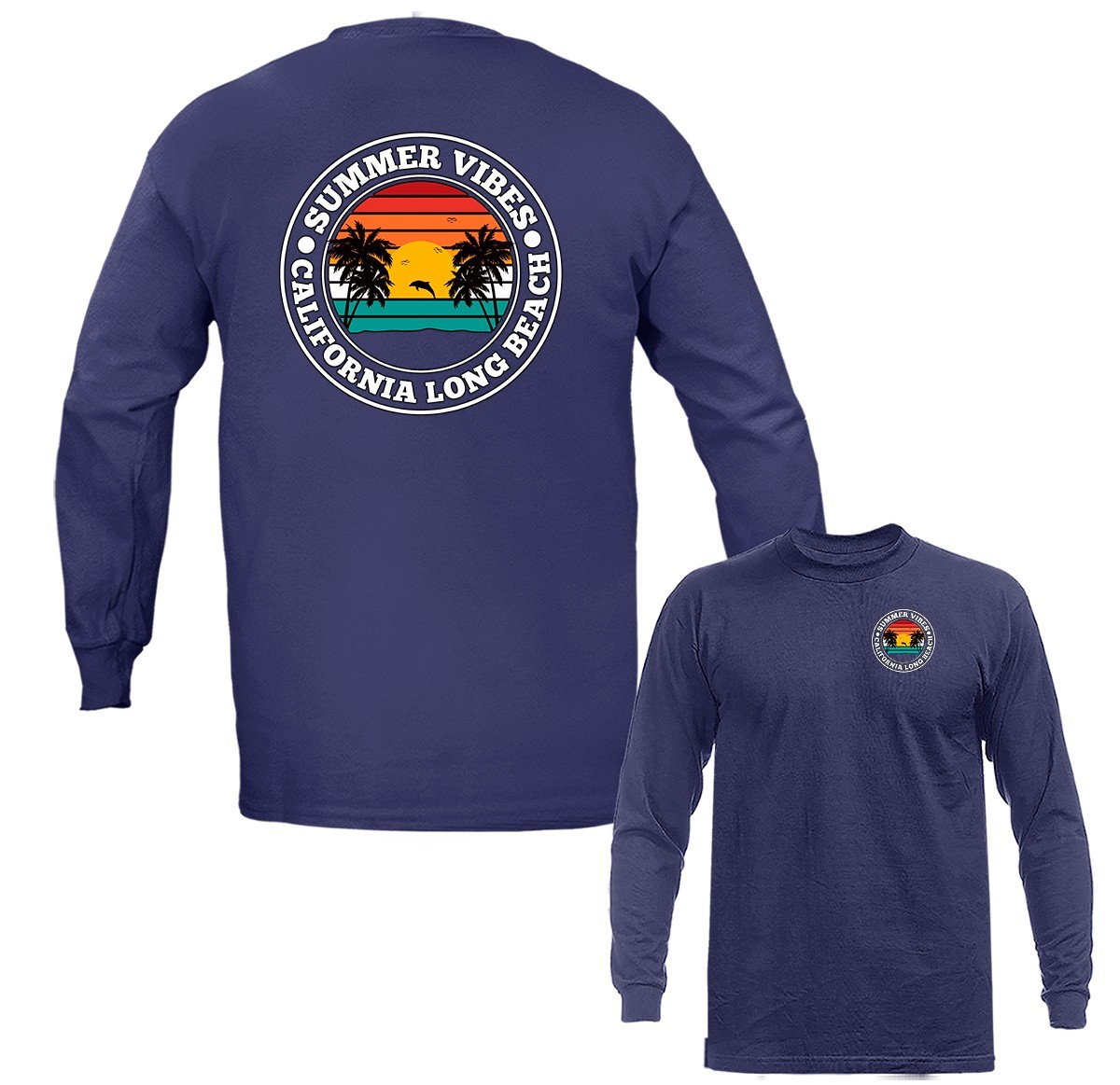 Summer Vibes California Long Beach Retro Sunset Beach Long Sleeve T-Shirt