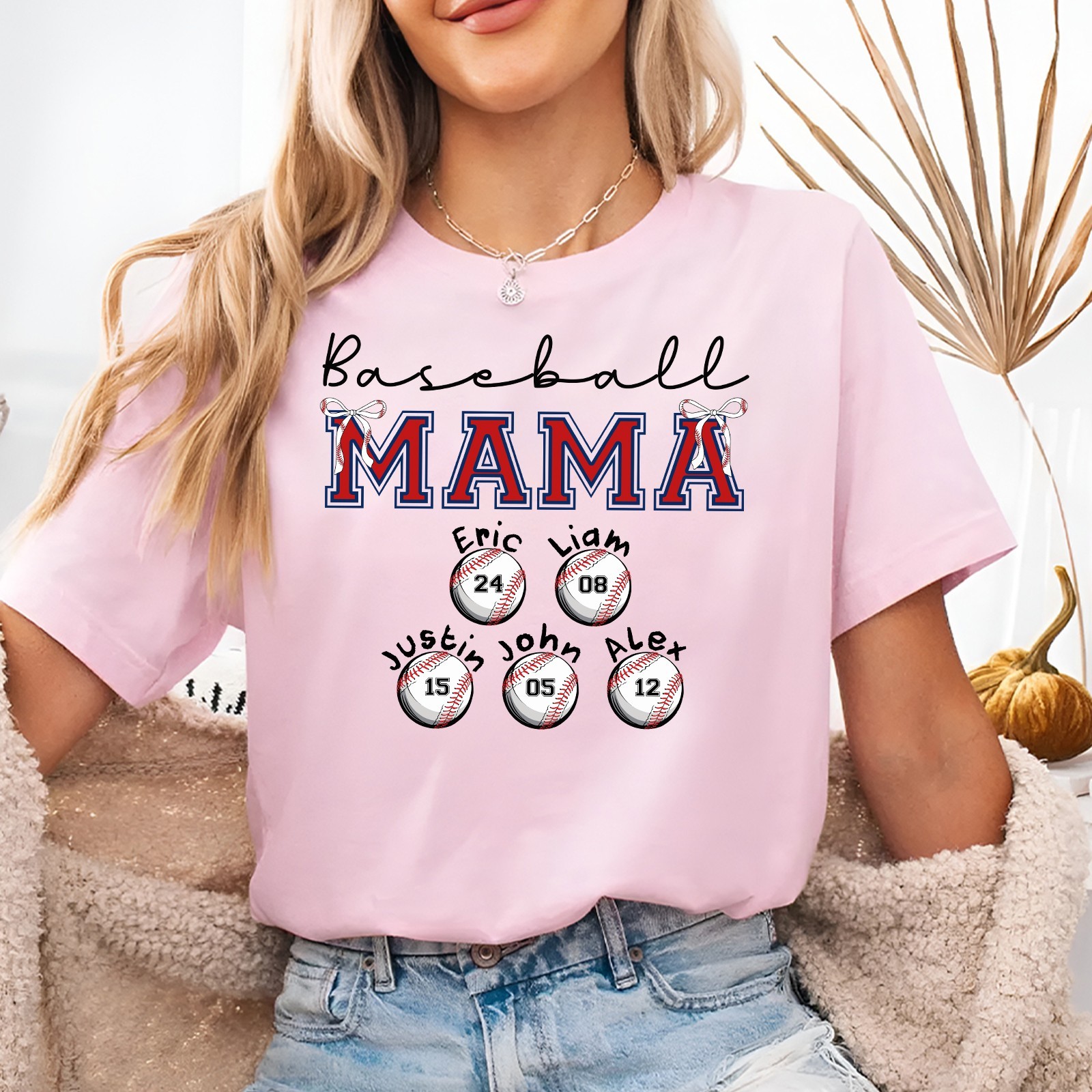 Personalized Baseball Mama Shirt Custom Player Name Number Sport Mother Gift Tee