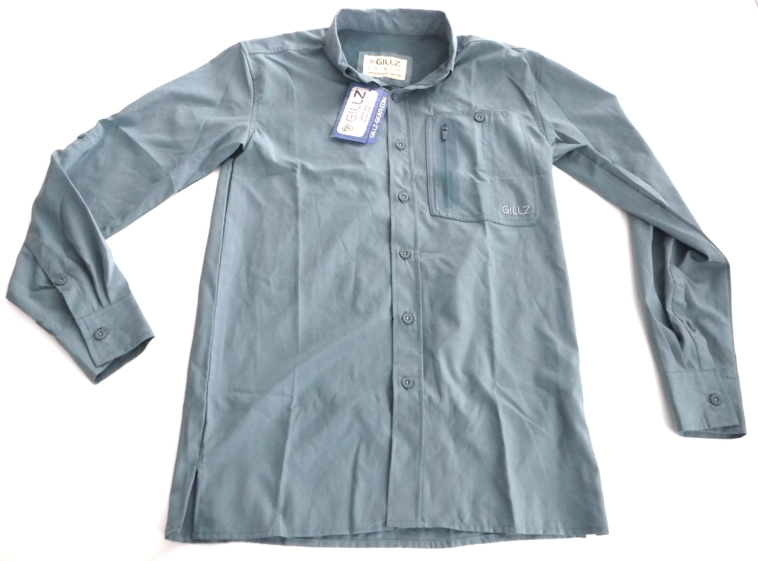 Gillz UPF 30 Deep Sea Fishing Woven Cameo Blue Long Sleeve Shirt Mens Size S NWT gallery