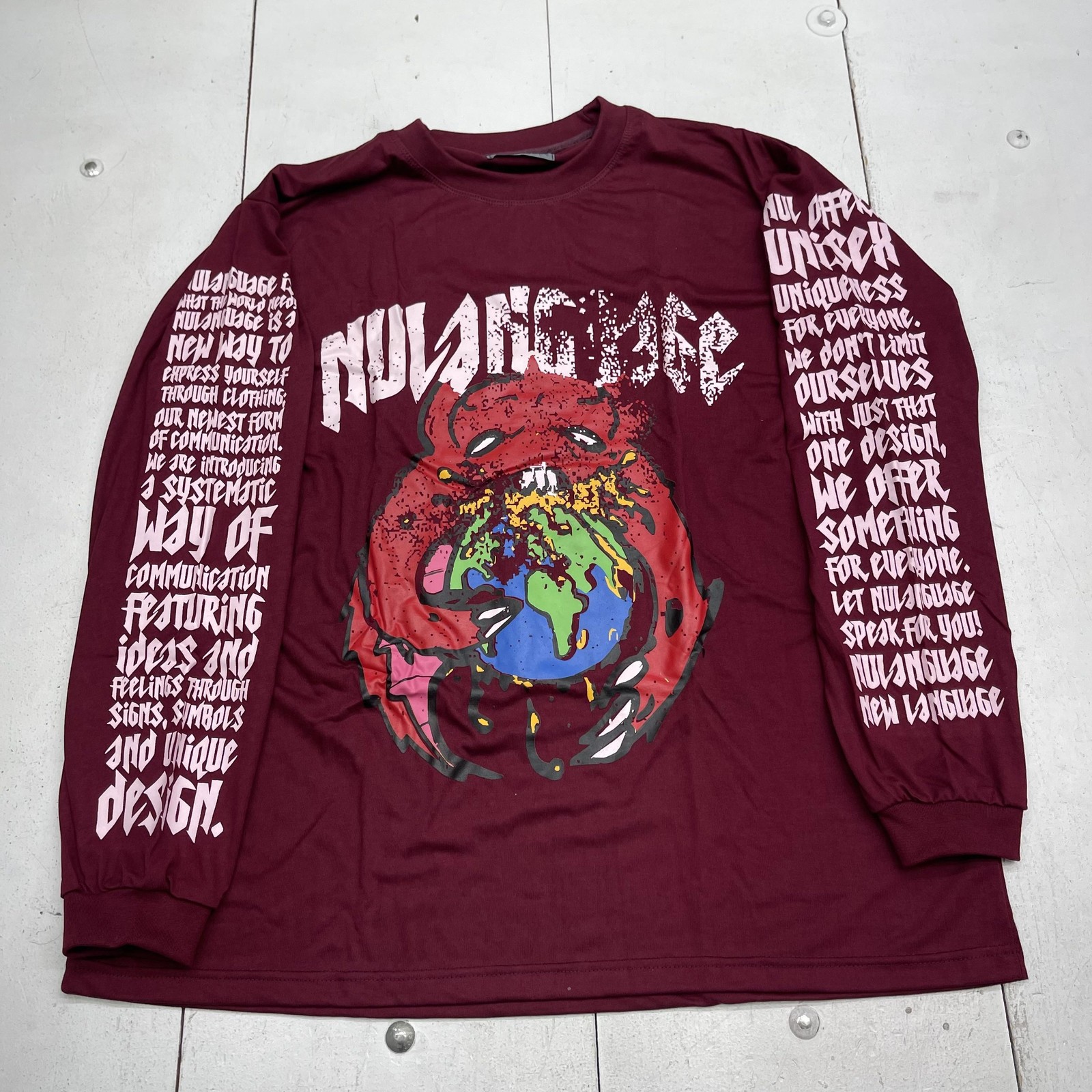 NULANGUAGE Collection Shirt Mens XL Red Long Sleeve World Graphic Tee Streetwear gallery