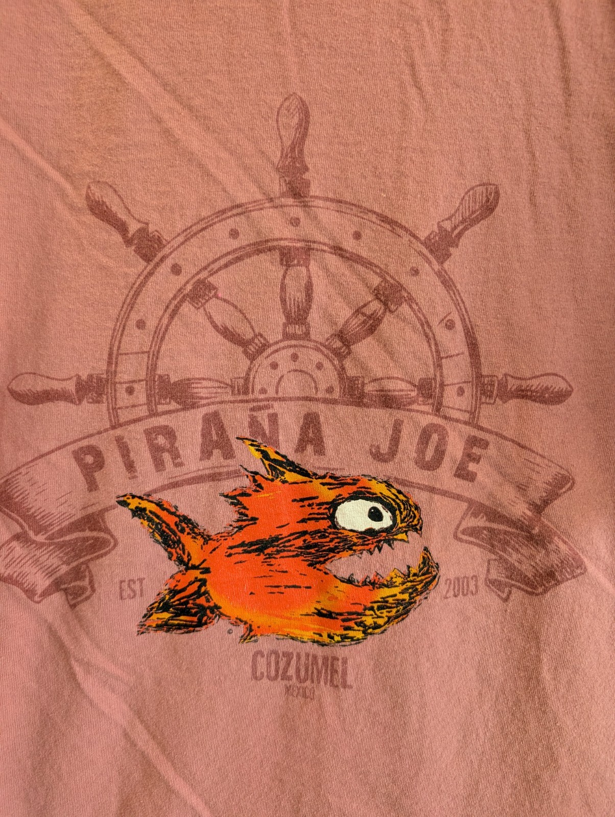 Pirana Joe Cozumel Mexico Tee M Pink Cartoon Piranha Fish Tourist Graphic Shirt gallery