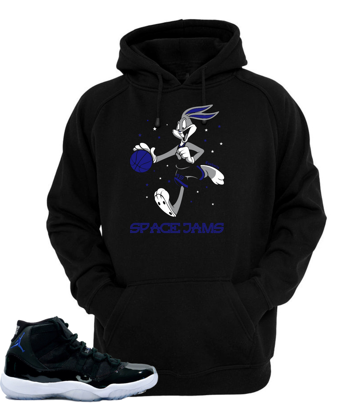 Hoodie to match Air Jordan Retro11 Space Jam sneakers"Bugs Bunny XI"Black Hoodie gallery