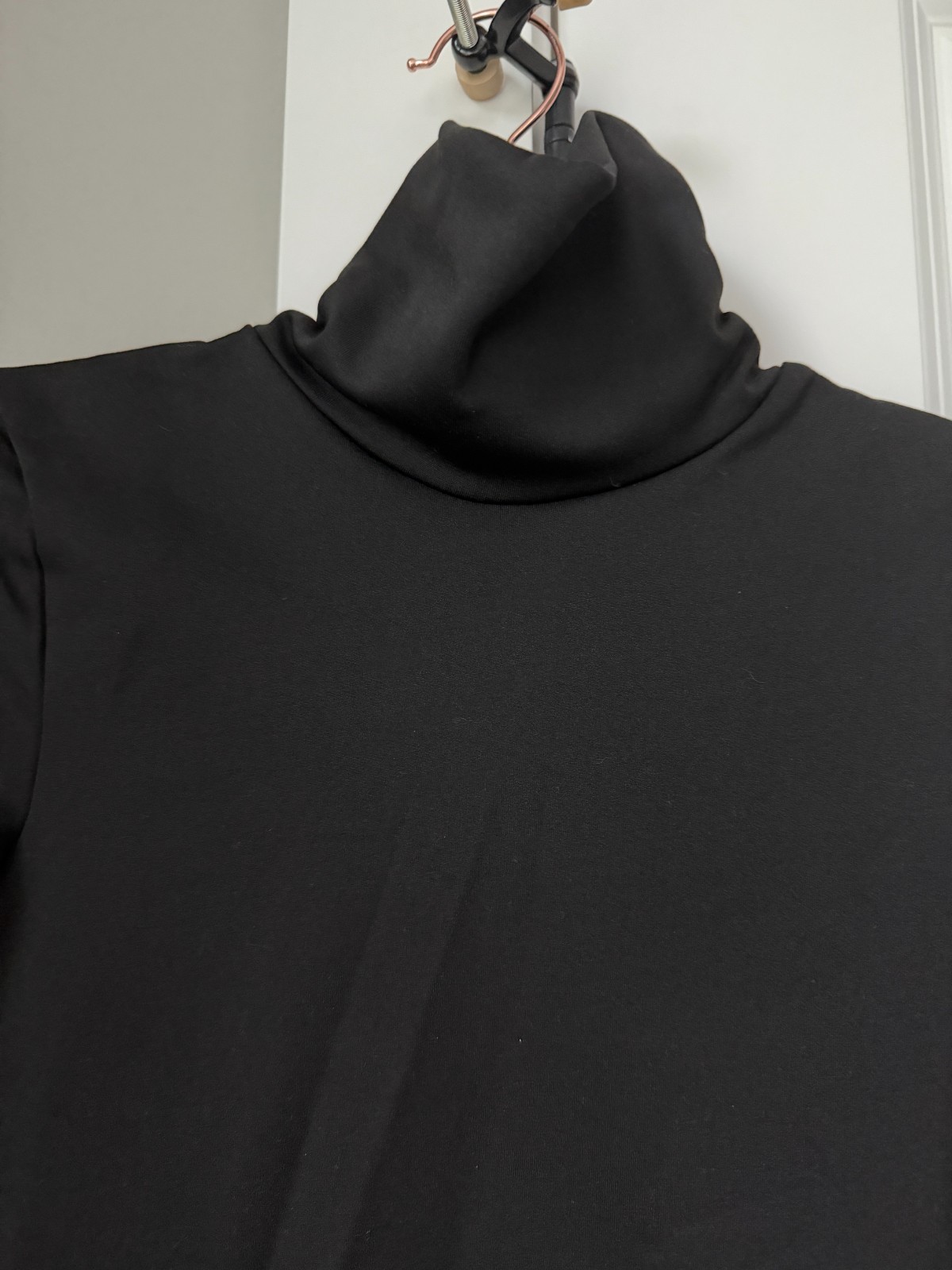 Black Mock Neck Quarter Zip Top Silver Zipper Slim Fit Long Sleeve Pullover gallery