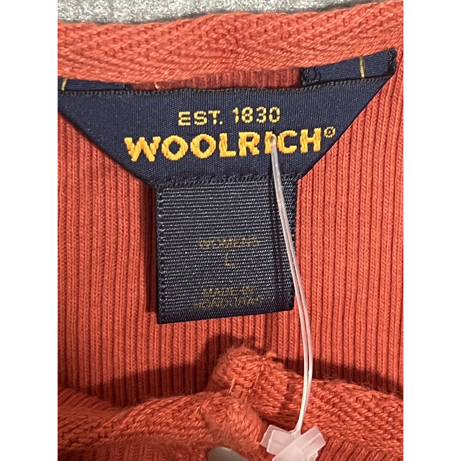 Woolrich Men's Ribbed Henley T-Shirt Size L Large Orange Short Sleeve Casual Top gallery