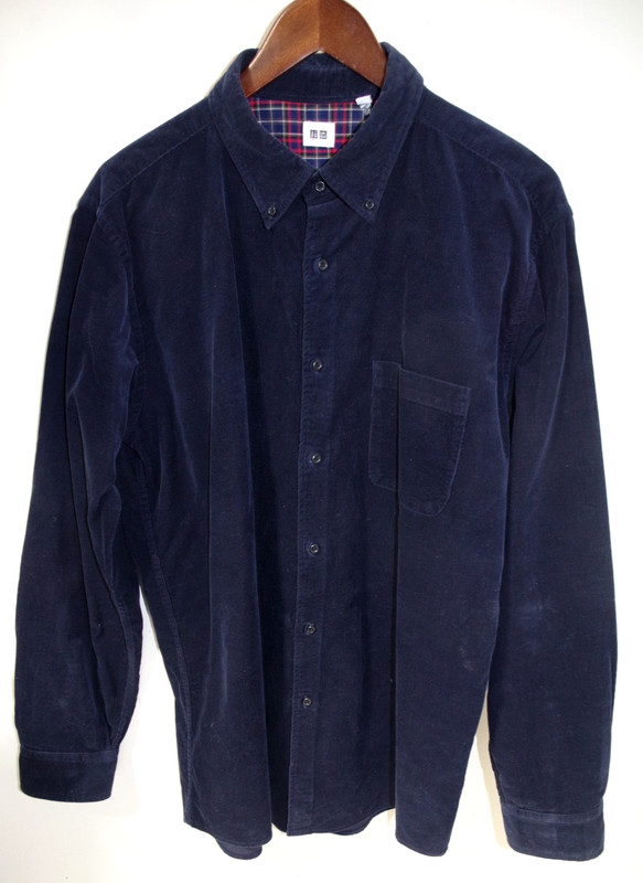 Y6 Uniqlo Mens Shirt XL Blue Navy Corduroy Cord Worker Overshirt L/S