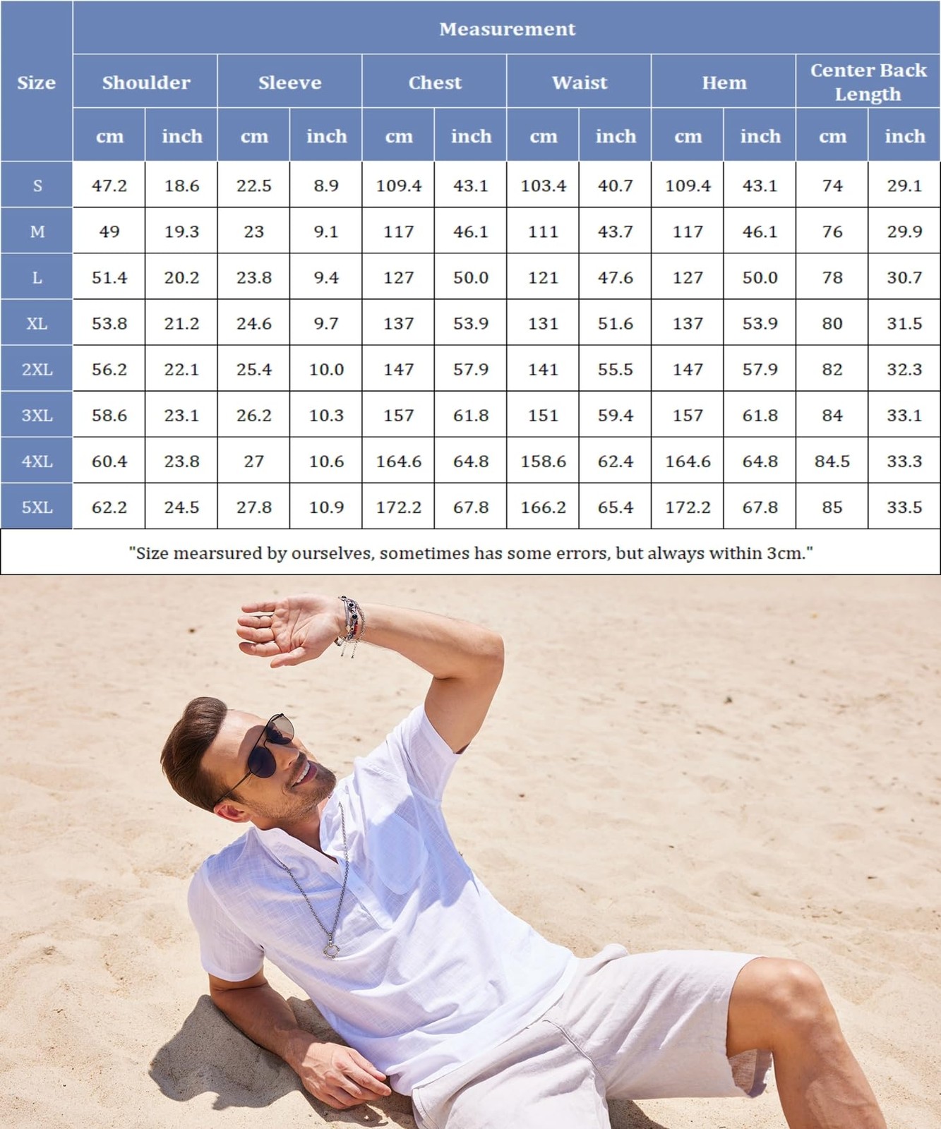 Men's Casual Cotton Linen Henley Shirts Beach with Pocket Light Green 3XL gallery