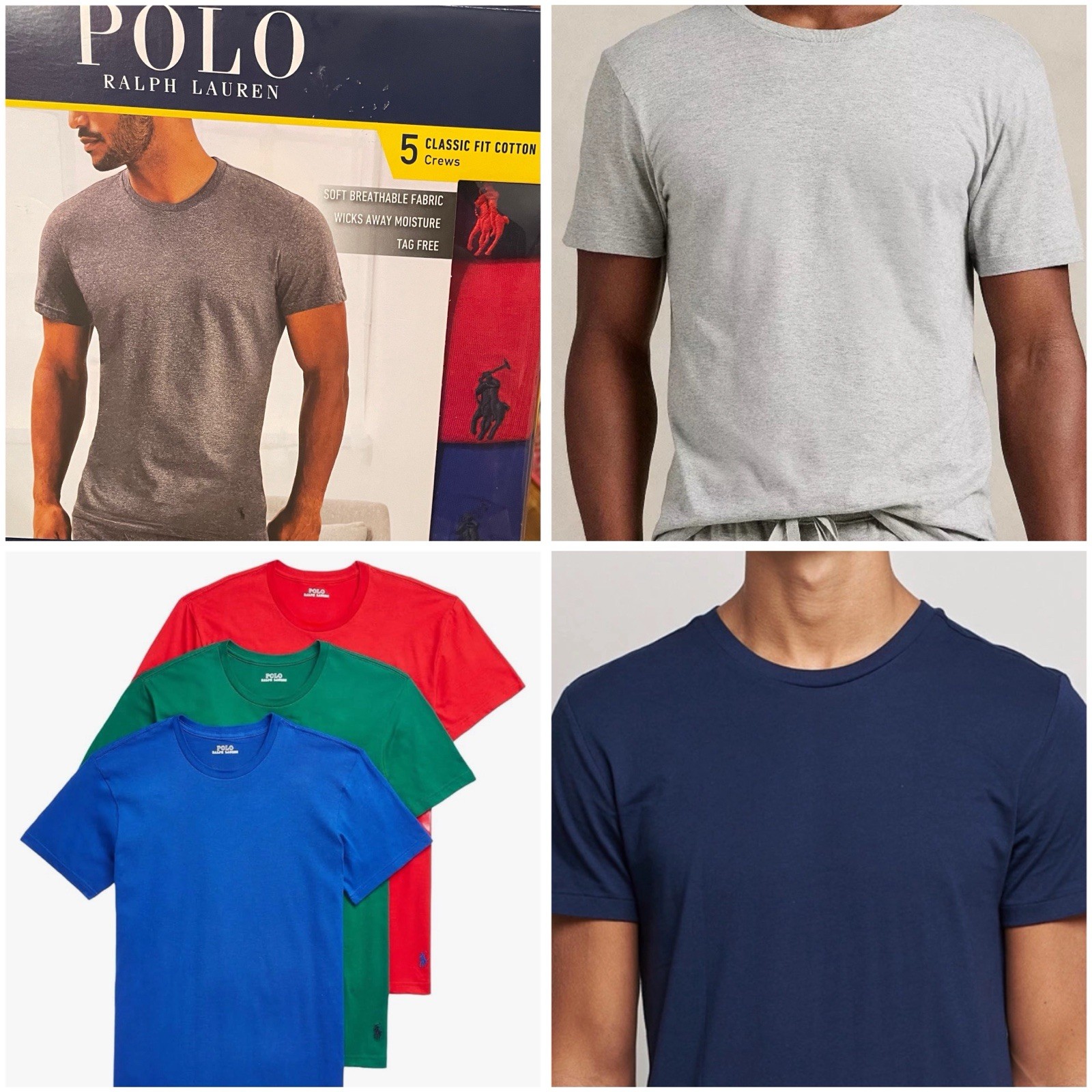 Polo Ralph Lauren Small 5Pack Blue Red Navy Grey Green Classic Fit Crewneck New