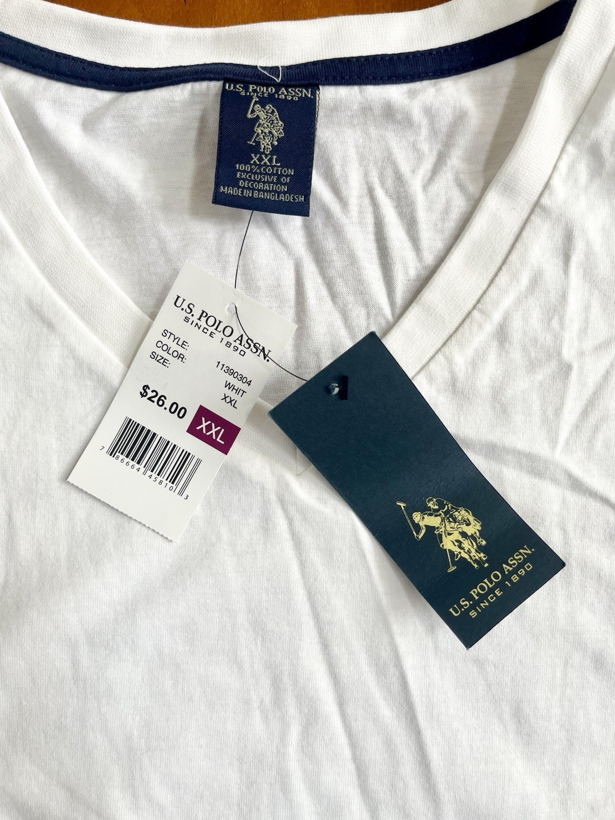NWT U.S. Polo Assn. Men's Solid V-Neck Short Sleeve Cotton T-Shirt in White, XXL gallery