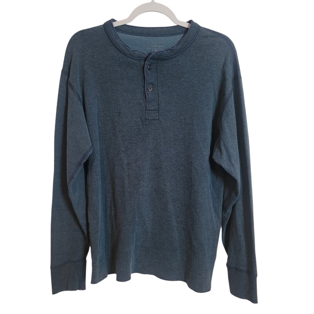 LL Bean Men’s River Driver Henley Shirt Large Blue Wool Blend Casual Fisherman