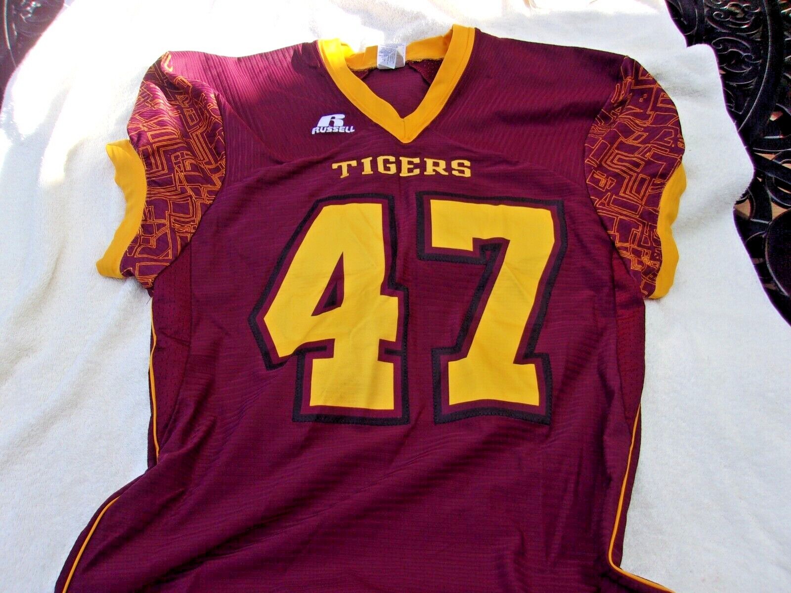 NWOT Russell game cut football jersey, nylon blend, men's L, teams, colors, long gallery