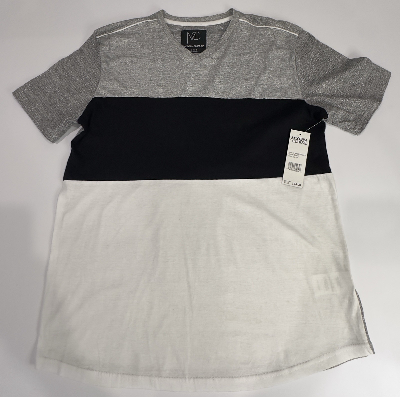 Modern Culture Men’s V-Neck Short Sleeve Colorblock T-Shirt Gray Black White L gallery