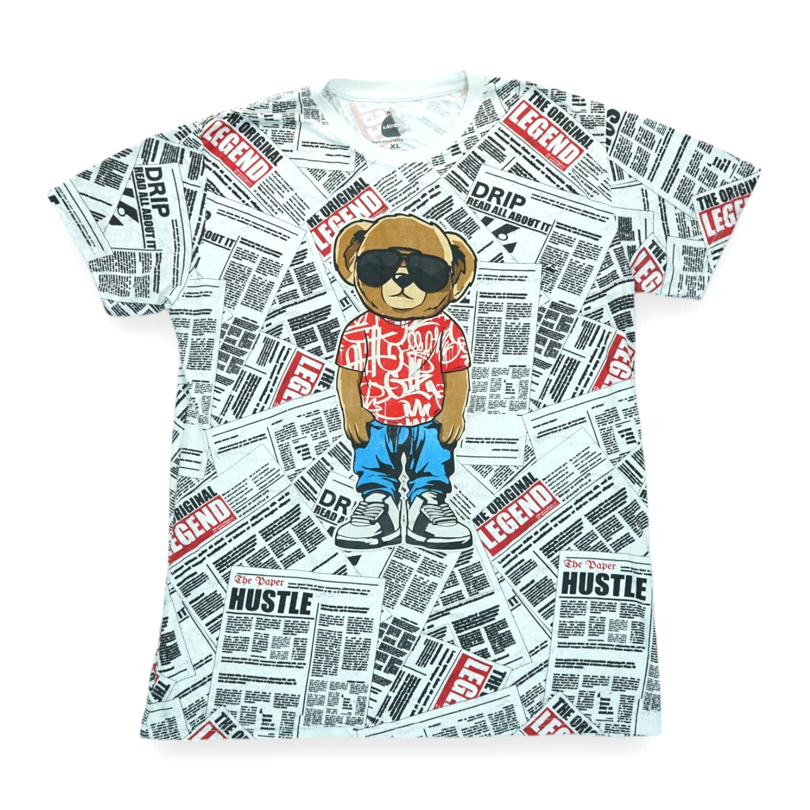 Launder The Original Legend Bear “Hustle” All Over Graphic T Shirt Men’s XL gallery