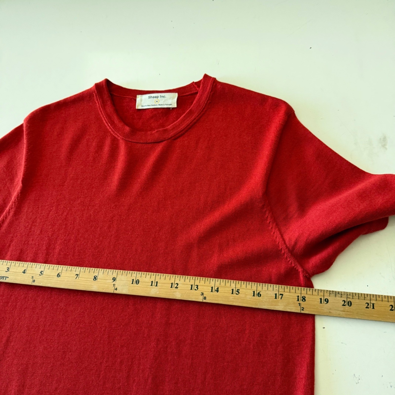 Sheep Inc Mens MEDIUM Ultra-Fine Merino Wool Knit T-Shirt Red Traceable Portugal gallery