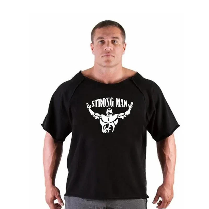 Men's T Shirts Fitness Men Bodybuilding Shirt Batwing Sleeve Rag Shirt Gym gallery