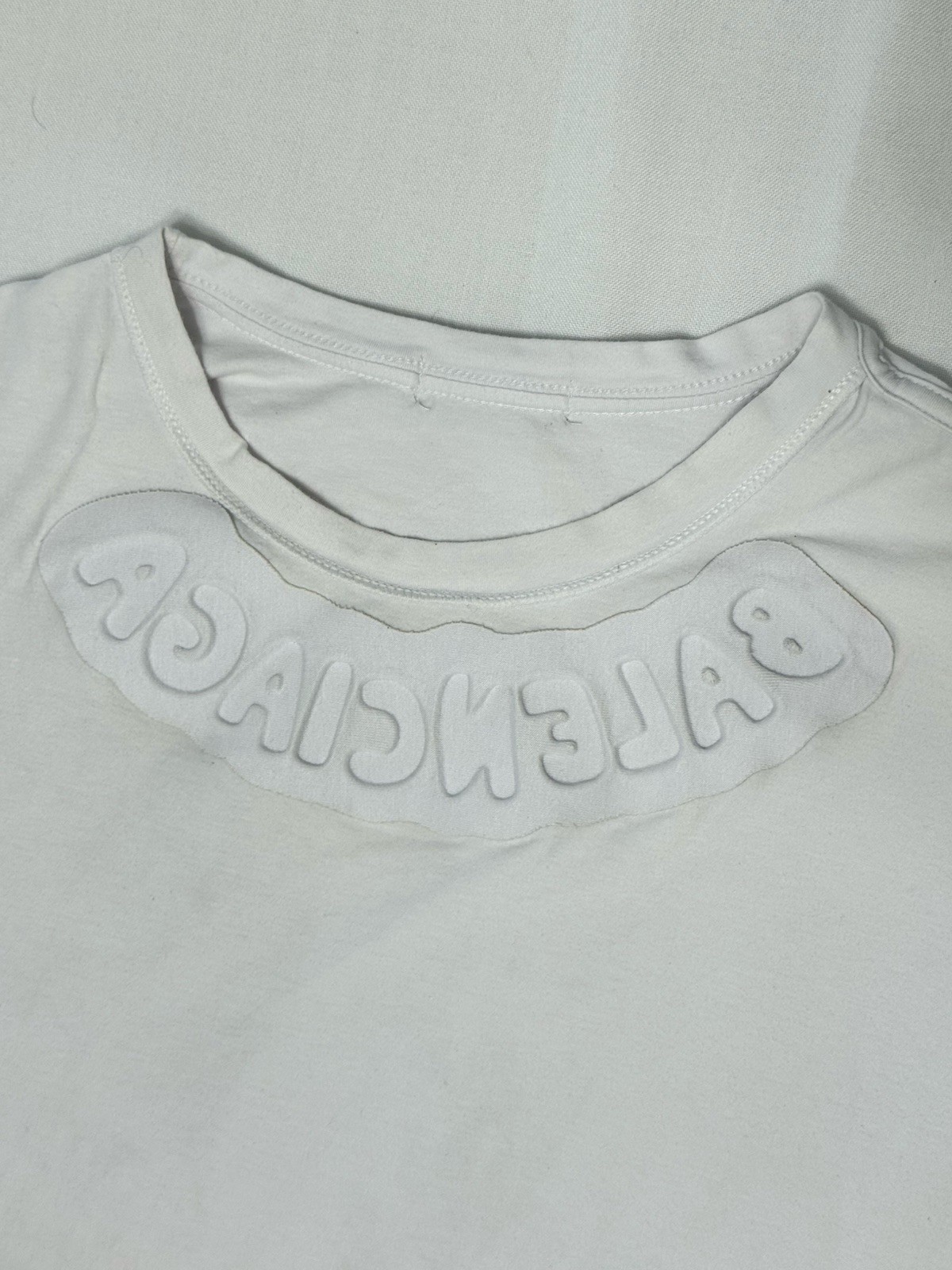 Balenciaga White T-Shirt 3D Logo Glitter Rhinestone Embellished Mens Size XL gallery