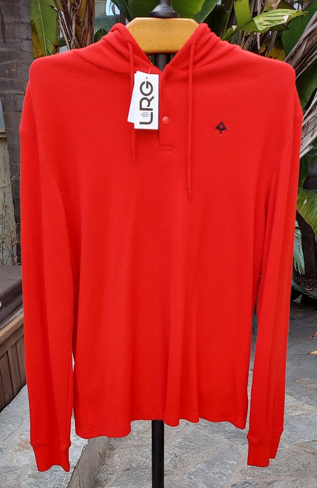 NWT $50 Mens Bright Red Lightweight Hoodie T-Shirt L/S Soft, Easy Care Sz Medium gallery