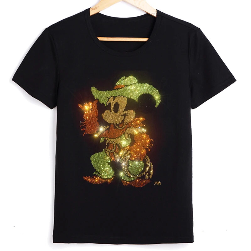 New Men Luxury Diamond Cartoon Rhinestones Fashion Black T-Shirt High Quality gallery