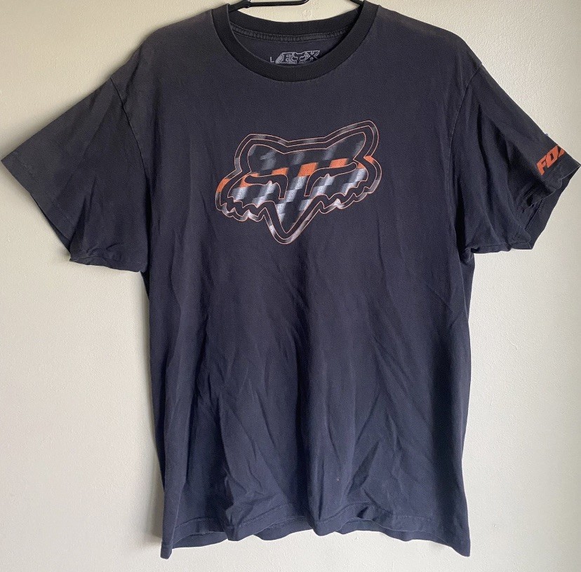 Fox Racing Black T-Shirt With Orange, Gray And White Logo Size Youth Large