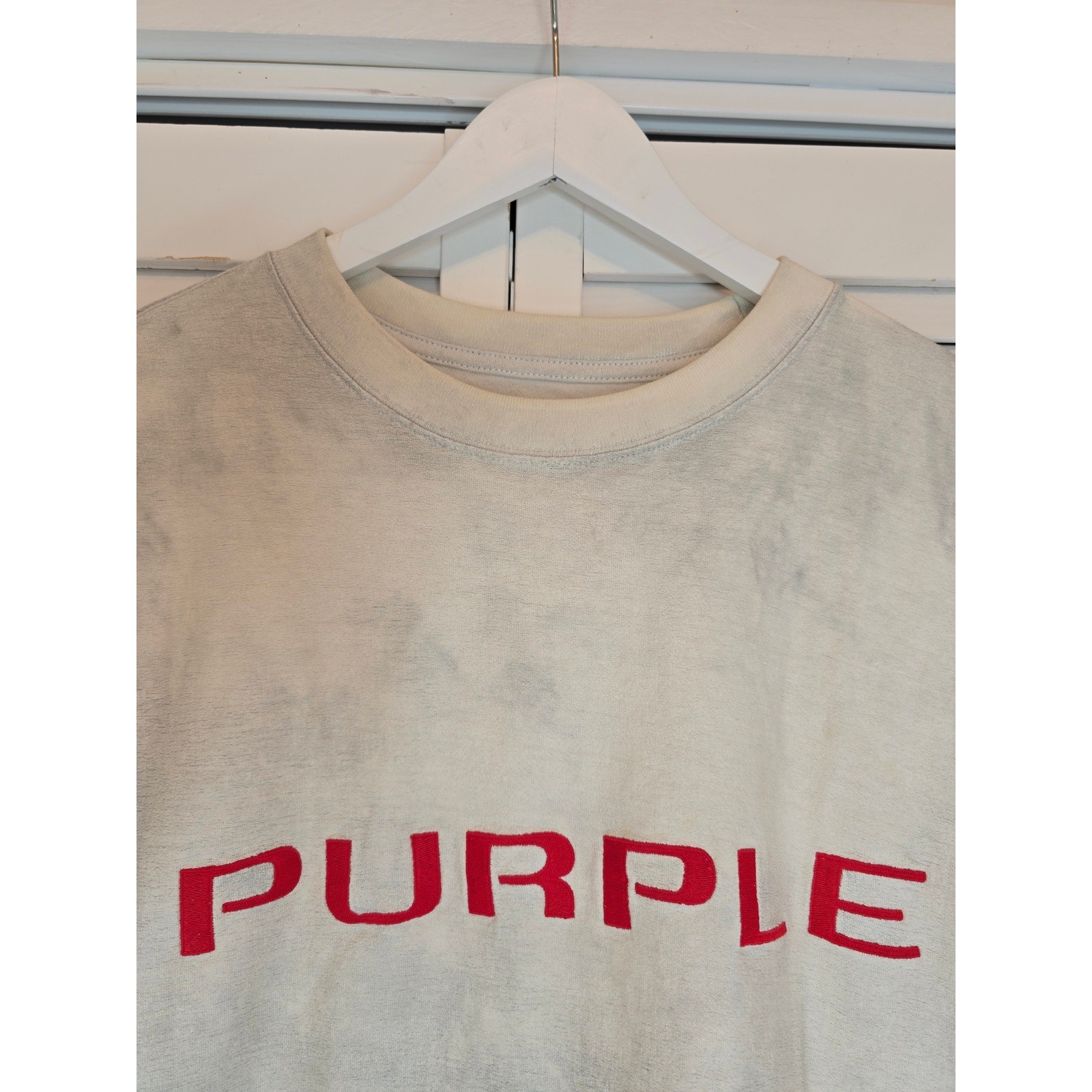 PURPLE BRAND T-Shirt Mens Medium Silver-Effect Textured Knit Logo Tee Streetwear gallery