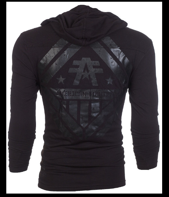 AMERICAN FIGHTER Black on Black AVERETT Long Sleeve Henley Hoodie T-shirt NWT gallery