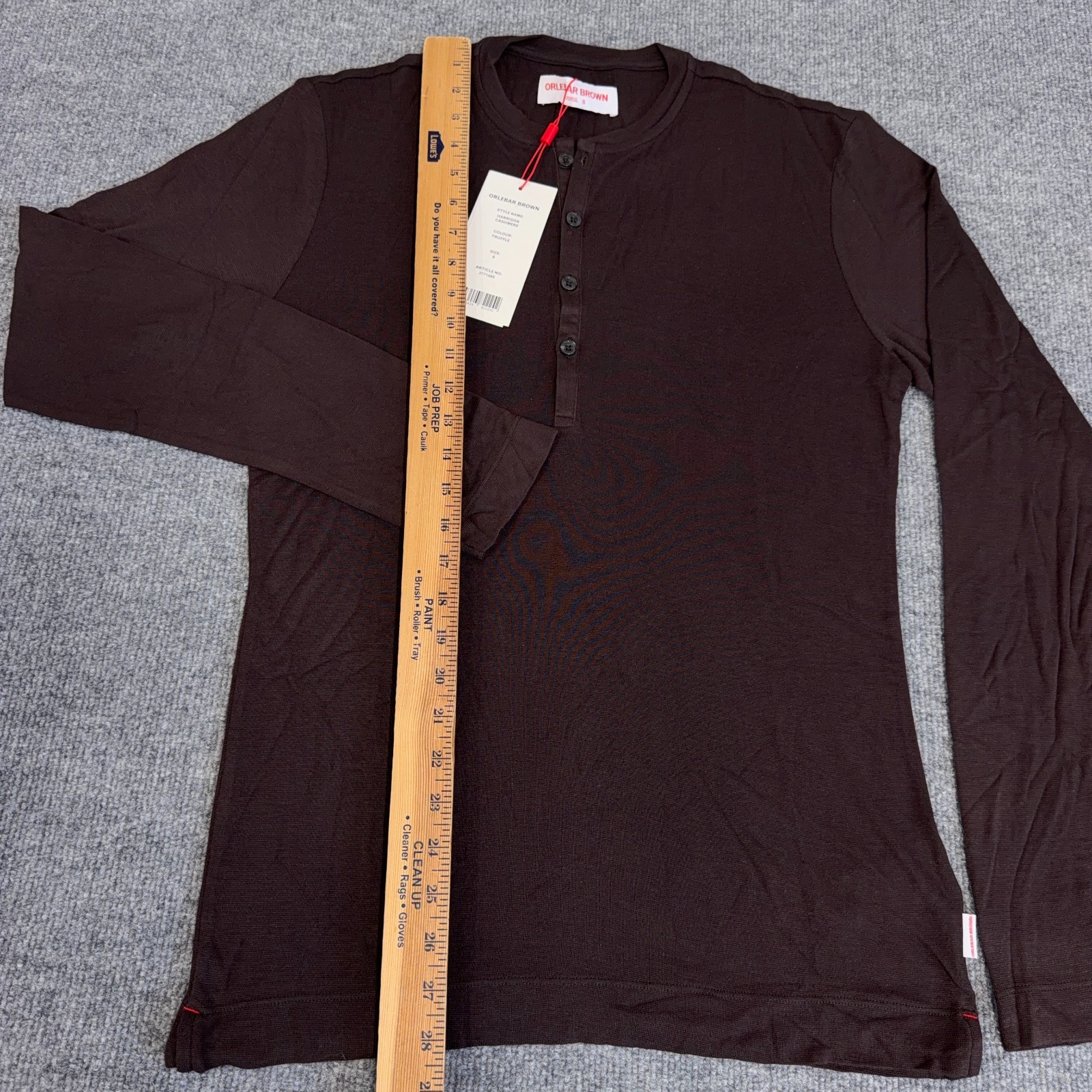 Orlebar Brown Shirt Men Small Truffle Brown Harrison Cashmere Henley T Tee NEW gallery