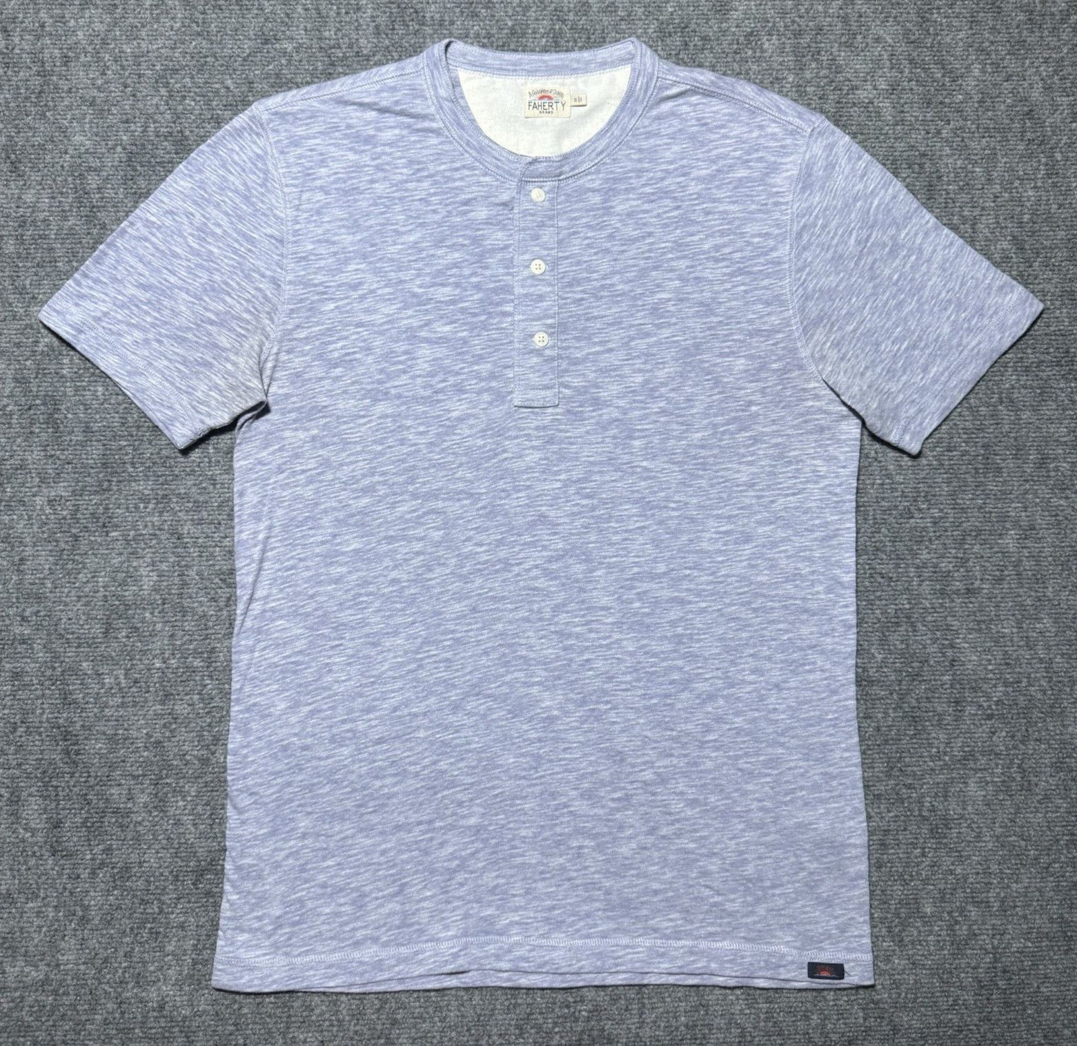 Faherty Blue Heather Dyed Cotton Blend Short Sleeve Henley Shirt Men Small
