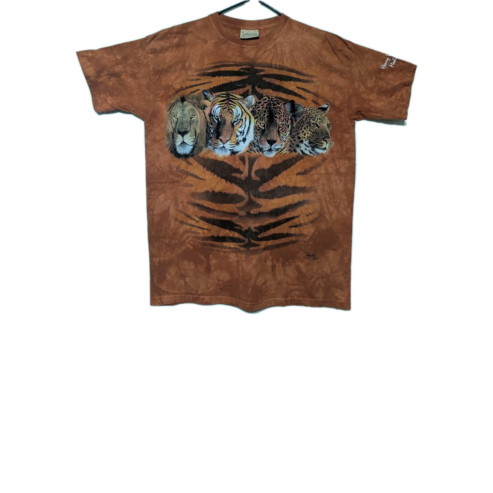 The Mountain Mens T-shirt Vintage Orange Large Cats Line Up Leather Tag XL #6119 gallery