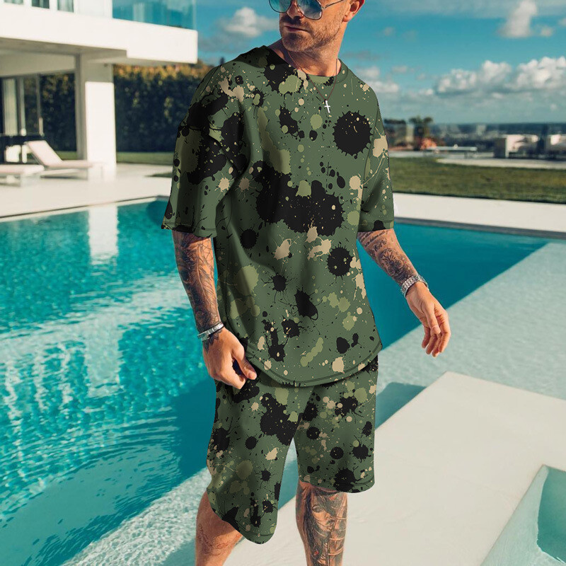 Mens Summer Short Sleeve T-Shirts and Shorts Sweatsuit Set Outfit 2-Piece Set gallery