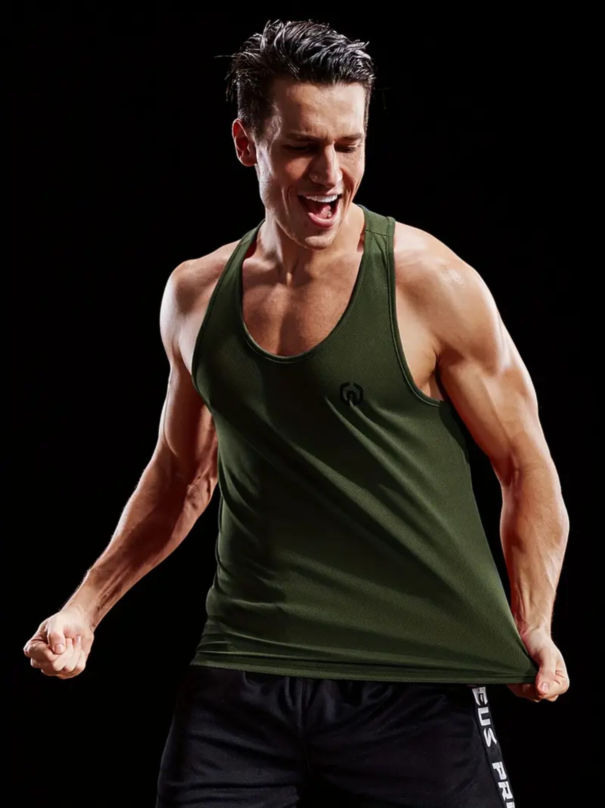 NELEUS 'Dry Fit Logo Muscle' Mesh Tank Top Mens L Gym Workout Exercise Olive NEW gallery